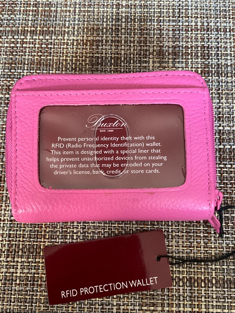 Buxton RFID Zip Wallet in Hot Pink with ID Window